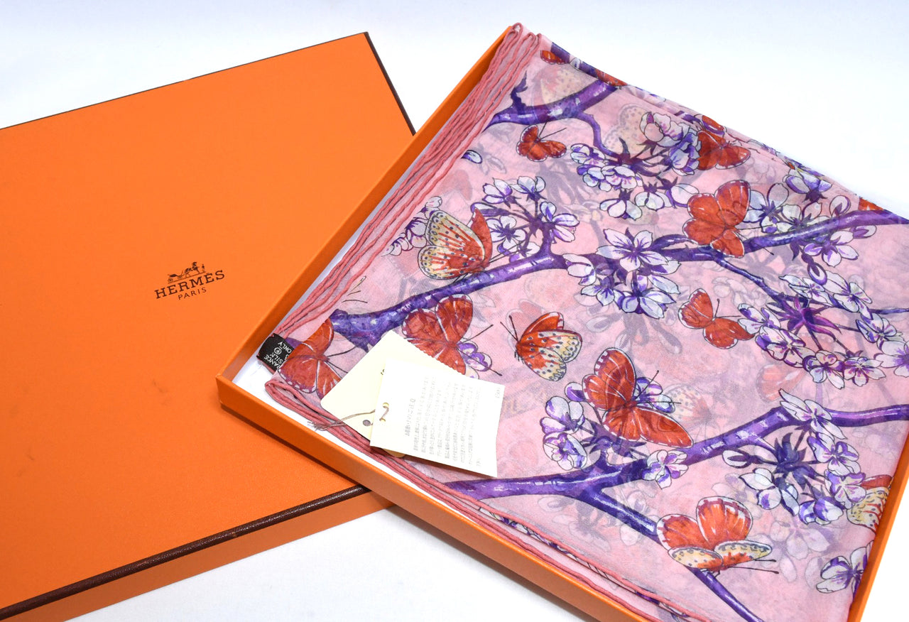 Hermes Scarf Vol Amoureux des Azures 90 cm Chiffon Silk mousseline butterfly
