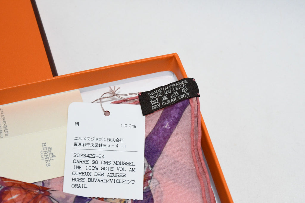 Hermes Scarf Vol Amoureux des Azures 90 cm Chiffon Silk mousseline butterfly