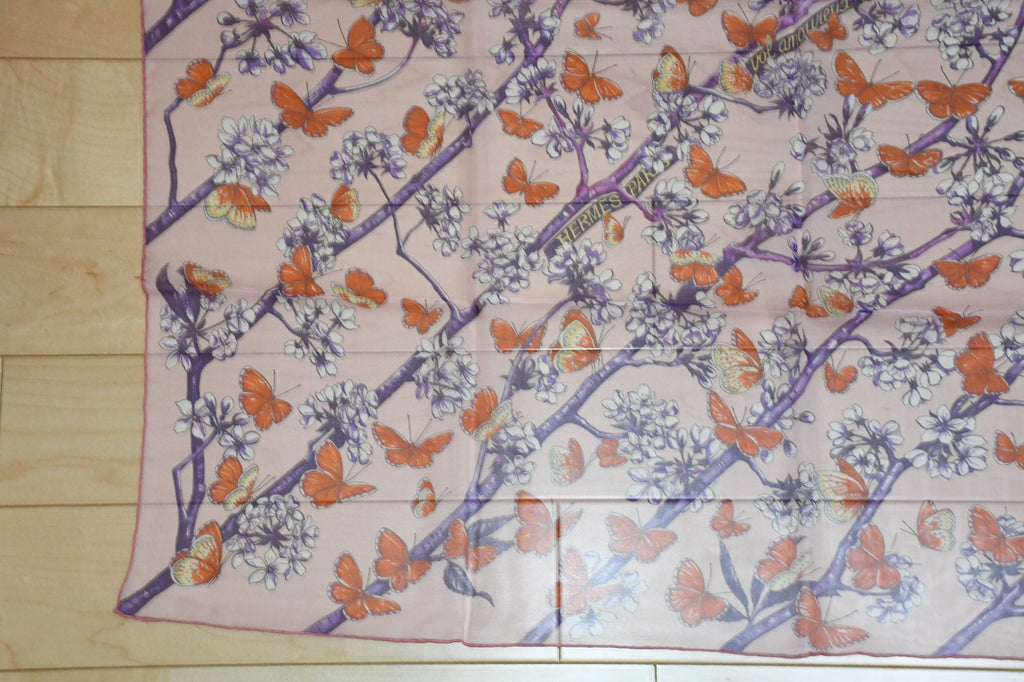 Hermes Scarf Vol Amoureux des Azures 90 cm Chiffon Silk mousseline butterfly