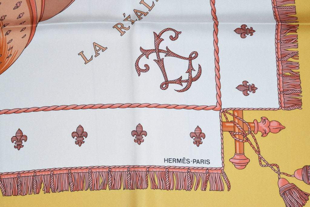 Hermes Scarf Vue Du Carrosse De La Galere La Reale Grygkar Silk 90 cm Orange NWT