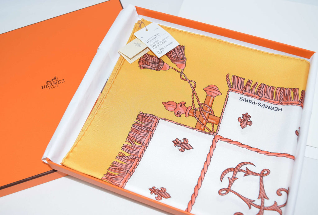 Hermes Scarf Vue Du Carrosse De La Galere La Reale Grygkar Silk 90 cm Orange NWT
