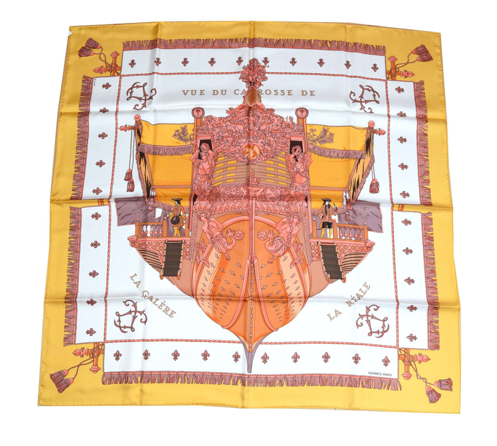 Hermes Scarf Vue Du Carrosse De La Galere La Reale Grygkar Silk 90 cm Orange NWT