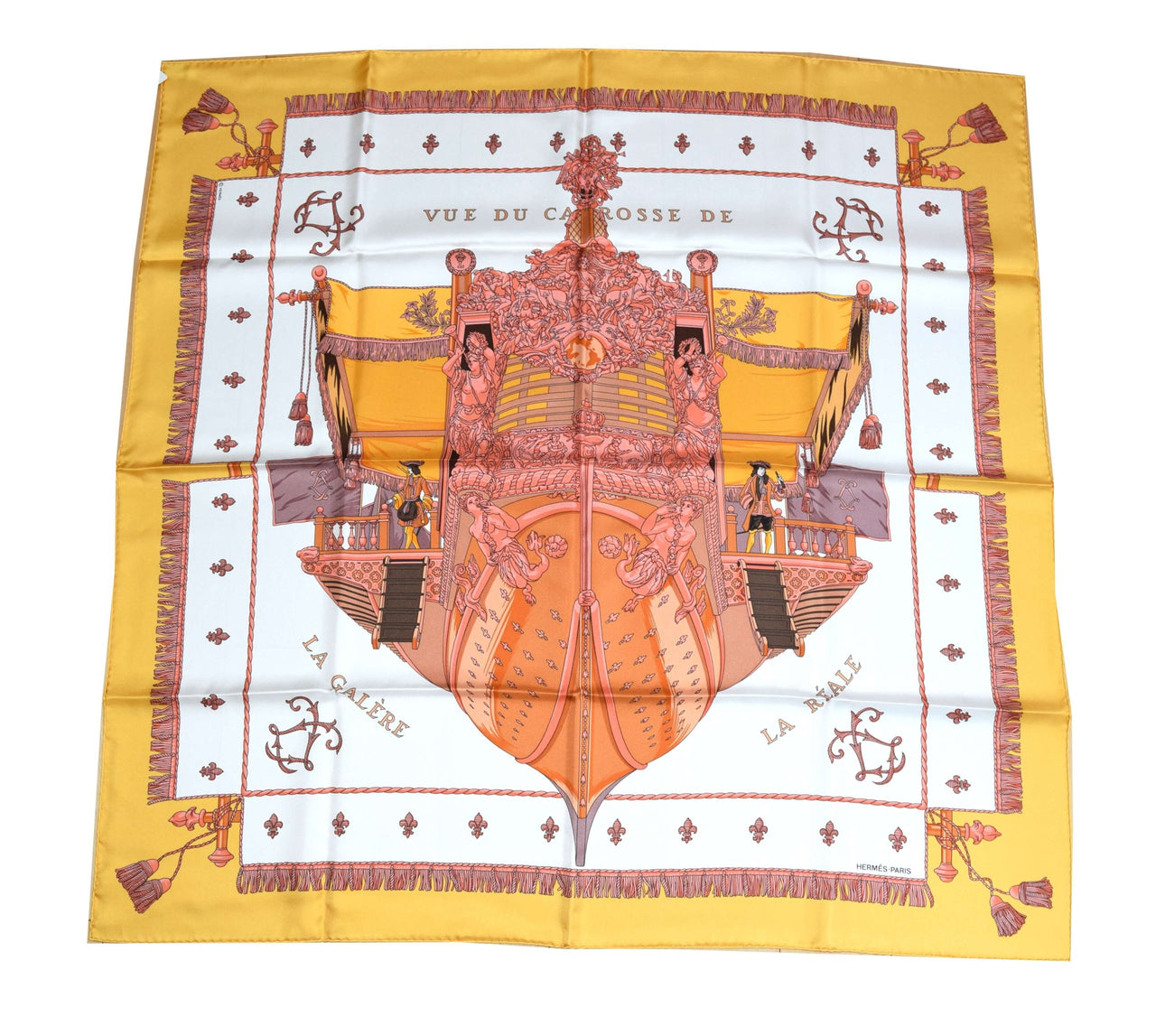 Hermes Scarf Vue Du Carrosse De La Galere La Reale Grygkar Silk 90 cm Orange NWT