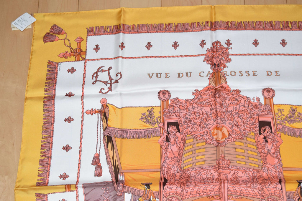 Hermes Scarf Vue Du Carrosse De La Galere La Reale Grygkar Silk 90 cm Orange NWT