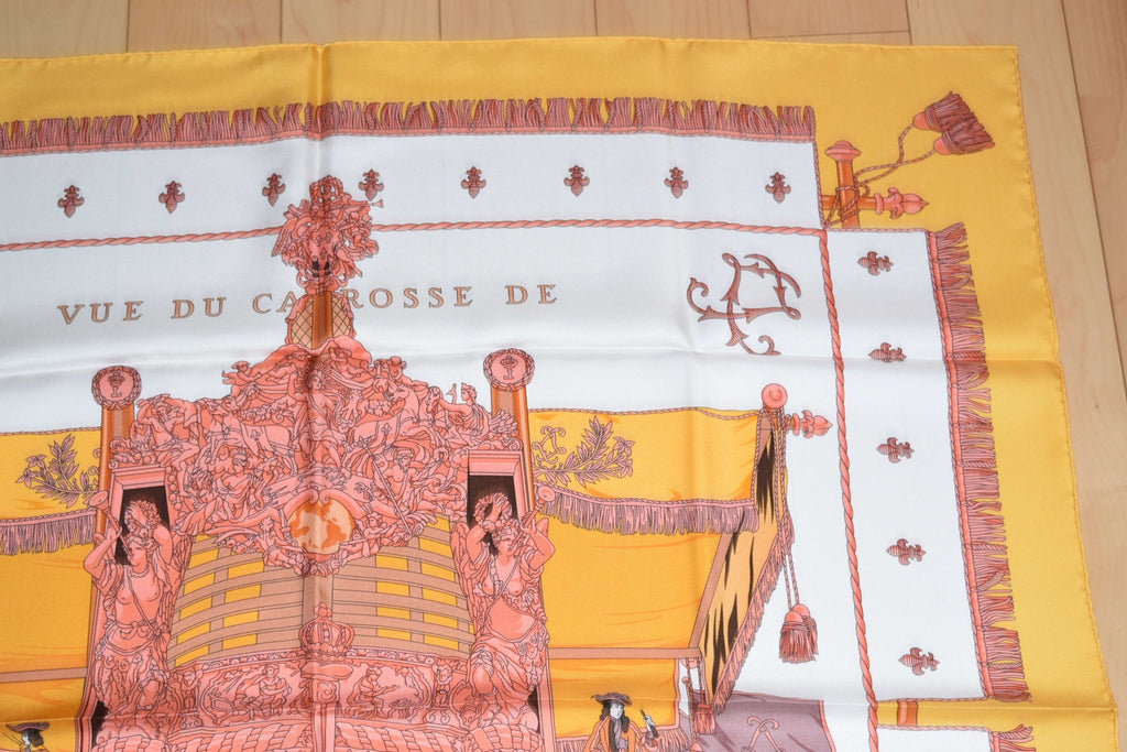 Hermes Scarf Vue Du Carrosse De La Galere La Reale Grygkar Silk 90 cm Orange NWT