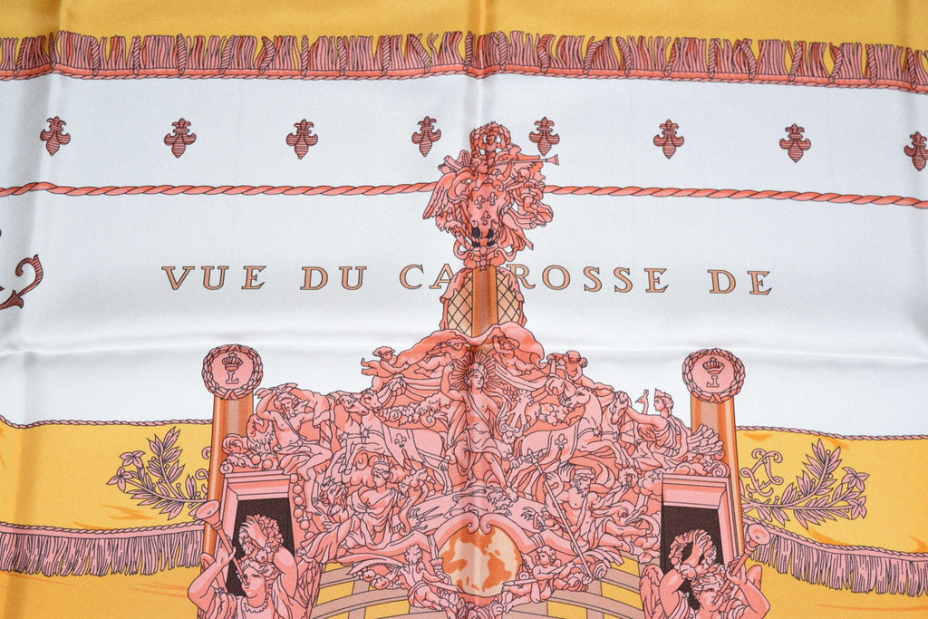 Hermes Scarf Vue Du Carrosse De La Galere La Reale Grygkar Silk 90 cm Orange NWT