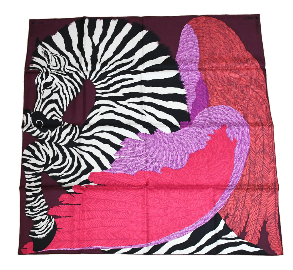 Hermes Scarf ZEBRA PEGASUS 90 cm Silk pink purple horse Carre 35"