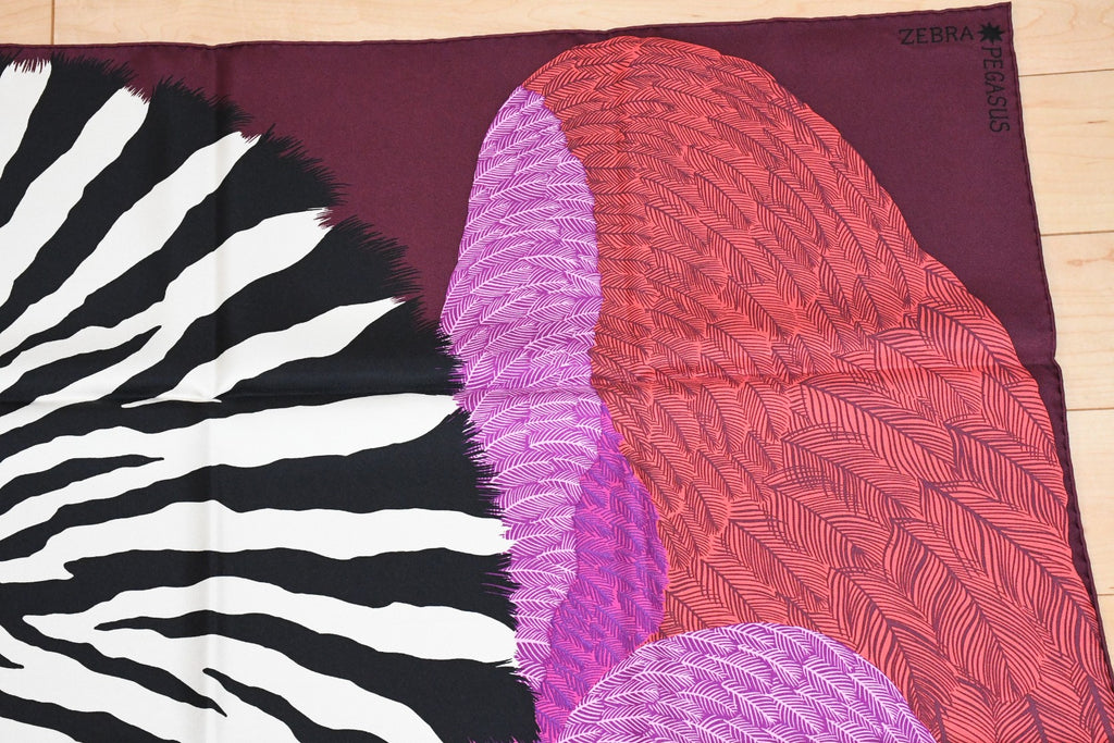 Hermes Scarf ZEBRA PEGASUS 90 cm Silk pink purple horse Carre 35"