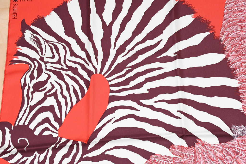 Hermes Scarf Zebra Pegasus 90 cm silk red Carre pegase horse 35"