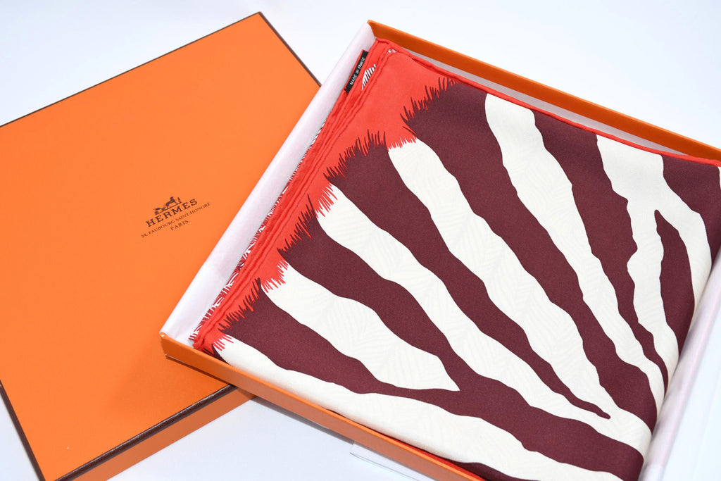 Hermes Scarf Zebra Pegasus 90 cm silk red Carre pegase horse 35"
