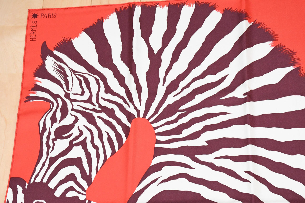 Hermes Scarf Zebra Pegasus 90 cm silk red Carre pegase horse 35"