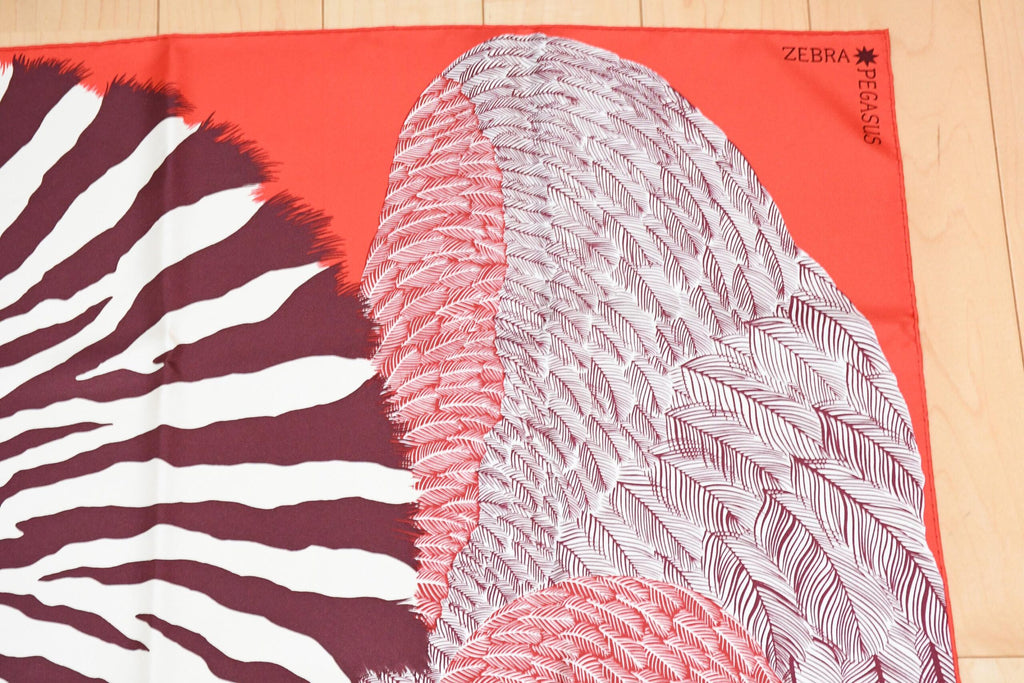 Hermes Scarf Zebra Pegasus 90 cm silk red Carre pegase horse 35"