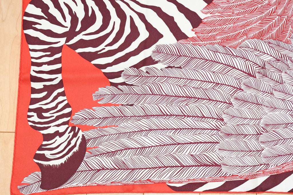 Hermes Scarf Zebra Pegasus 90 cm silk red Carre pegase horse 35"