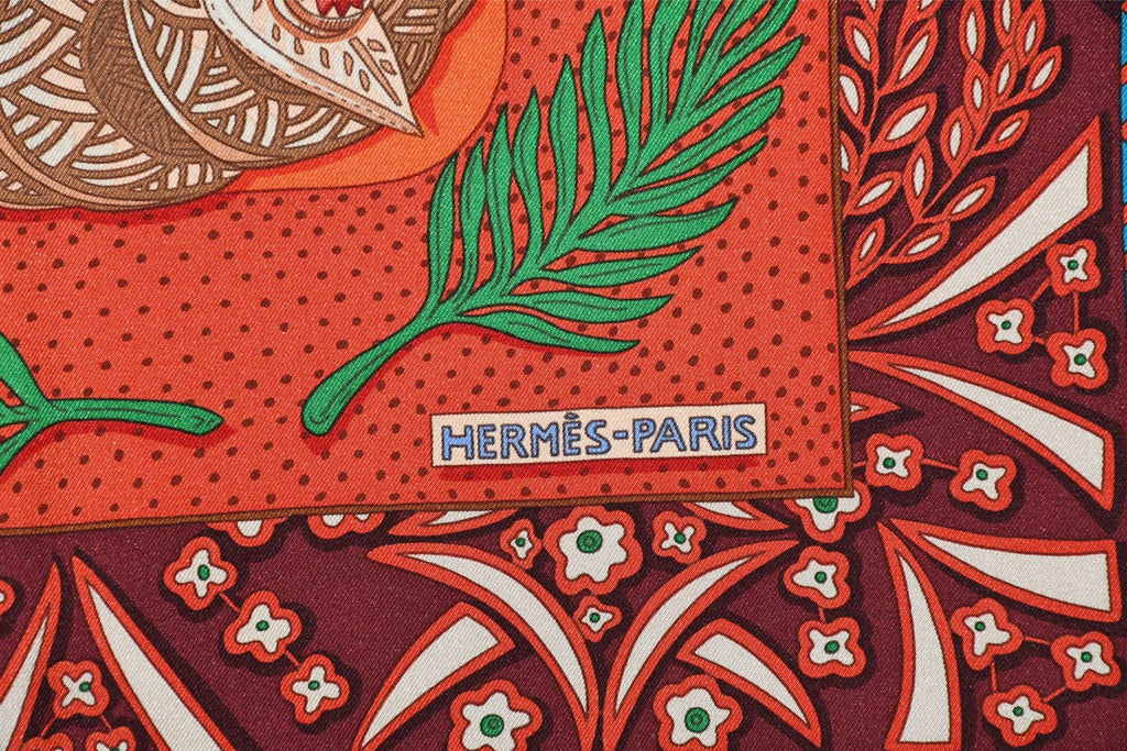 Hermes Scarf Zenobie Reine de Palmyre 90 cm silk orange red queen
