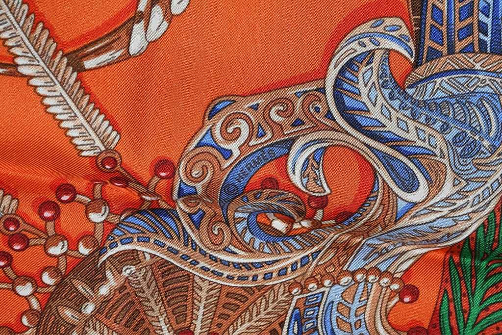 Hermes Scarf Zenobie Reine de Palmyre 90 cm silk orange red queen
