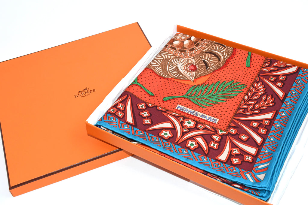 Hermes Scarf Zenobie Reine de Palmyre 90 cm silk orange red queen