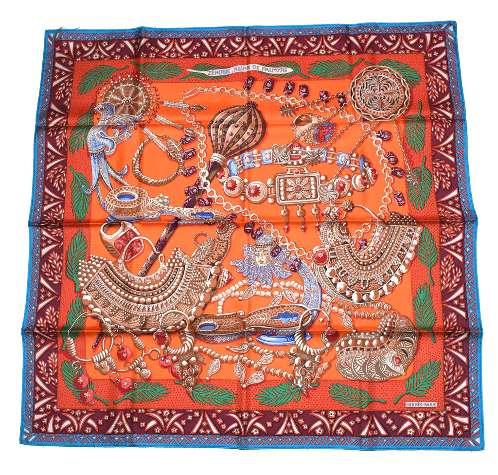 Hermes Scarf Zenobie Reine de Palmyre 90 cm silk orange red queen