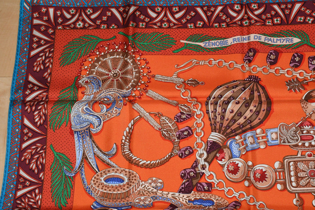 Hermes Scarf Zenobie Reine de Palmyre 90 cm silk orange red queen