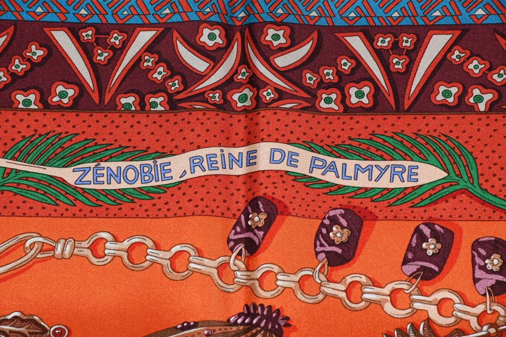 Hermes Scarf Zenobie Reine de Palmyre 90 cm silk orange red queen