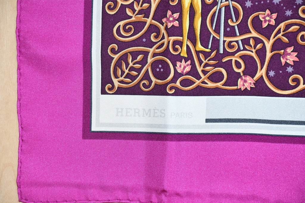 Hermes Scarf www hermes dot com 90 cm Christine Henry silk purple pink Carre 35"