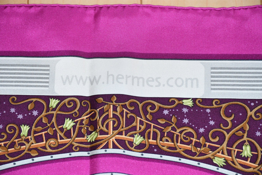 Hermes Scarf www hermes dot com 90 cm Christine Henry silk purple pink Carre 35"