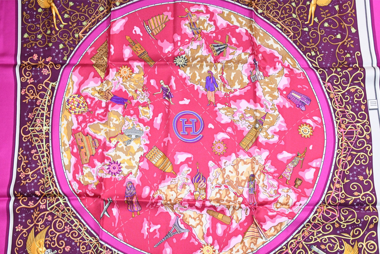 Hermes Scarf www hermes dot com 90 cm Christine Henry silk purple pink Carre 35"