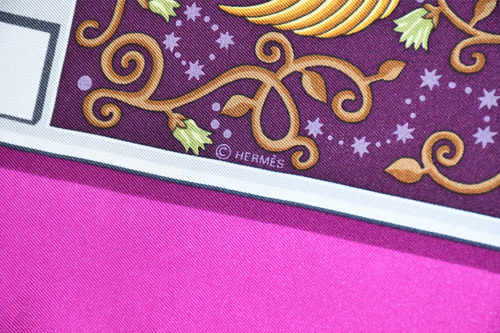 Hermes Scarf www hermes dot com 90 cm Christine Henry silk purple pink Carre 35"