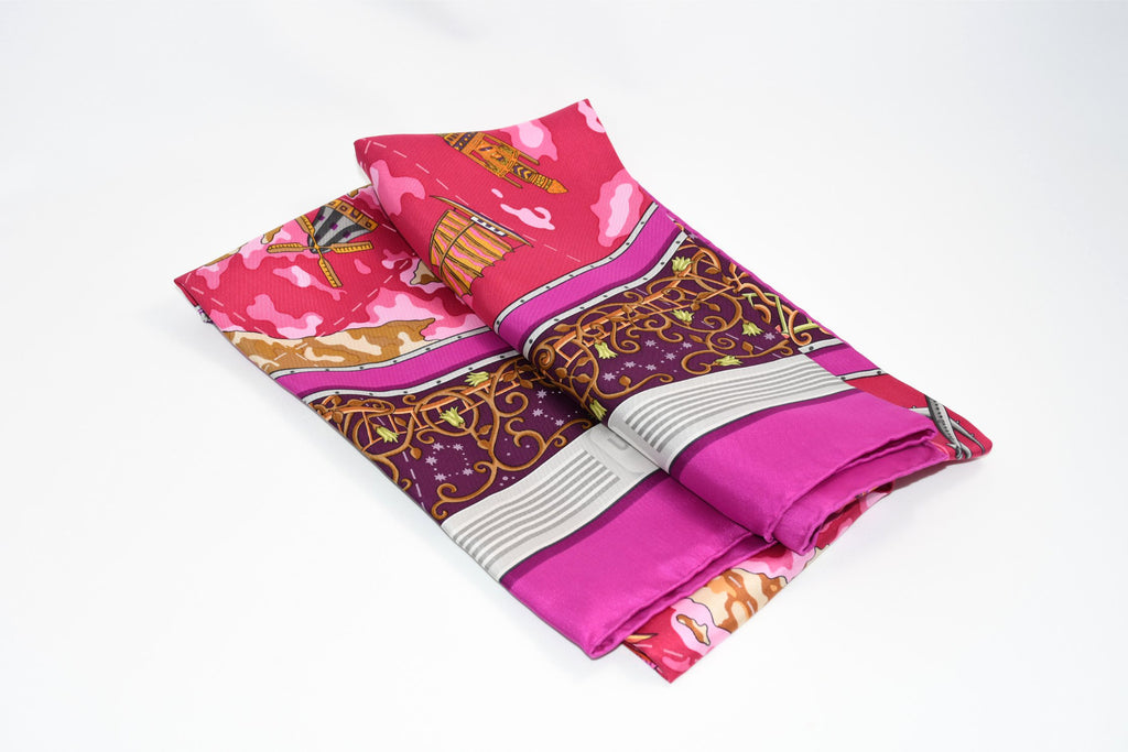 Hermes Scarf www hermes dot com 90 cm Christine Henry silk purple pink Carre 35"
