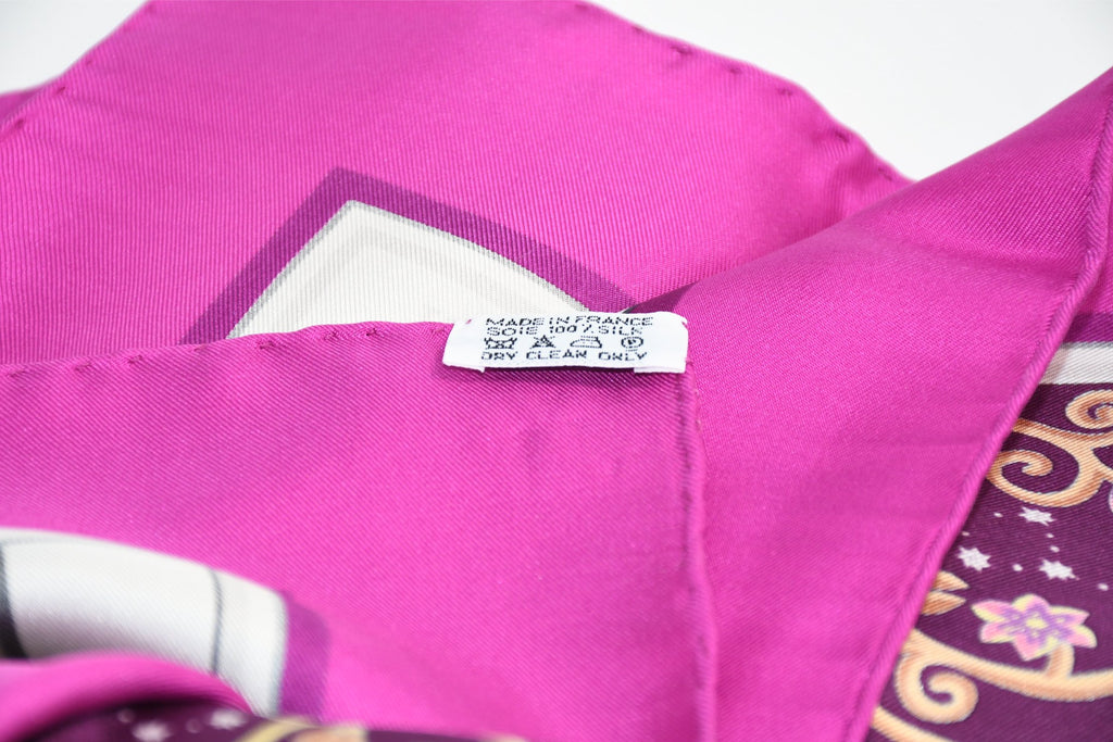 Hermes Scarf www hermes dot com 90 cm Christine Henry silk purple pink Carre 35"