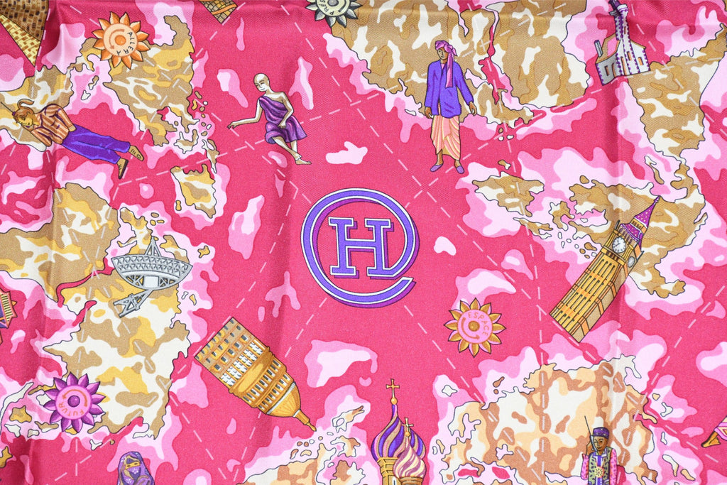 Hermes Scarf www hermes dot com 90 cm Christine Henry silk purple pink Carre 35"