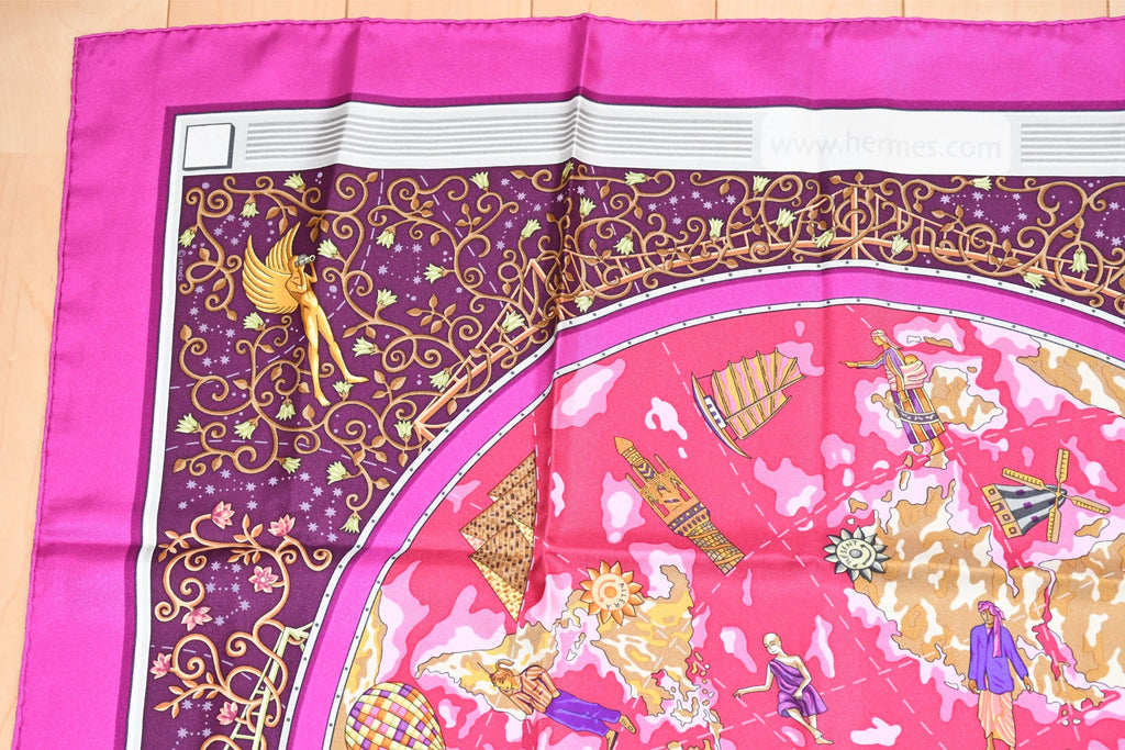 Hermes Scarf www hermes dot com 90 cm Christine Henry silk purple pink Carre 35"