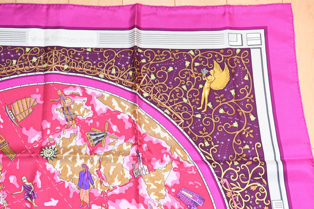 Hermes Scarf www hermes dot com 90 cm Christine Henry silk purple pink Carre 35"