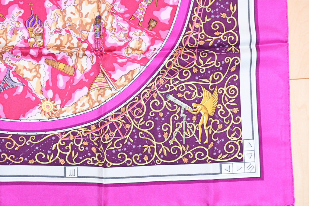 Hermes Scarf www hermes dot com 90 cm Christine Henry silk purple pink Carre 35"