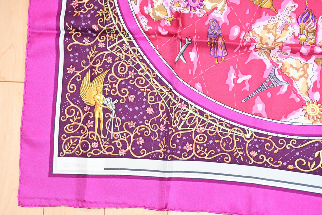 Hermes Scarf www hermes dot com 90 cm Christine Henry silk purple pink Carre 35"