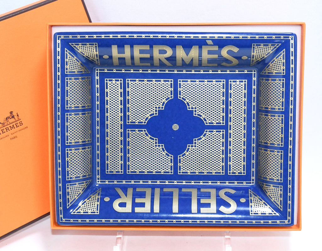 Hermes Sellier Change tray by Benoit Pierre Emery porcelain Ashtray Blue plate