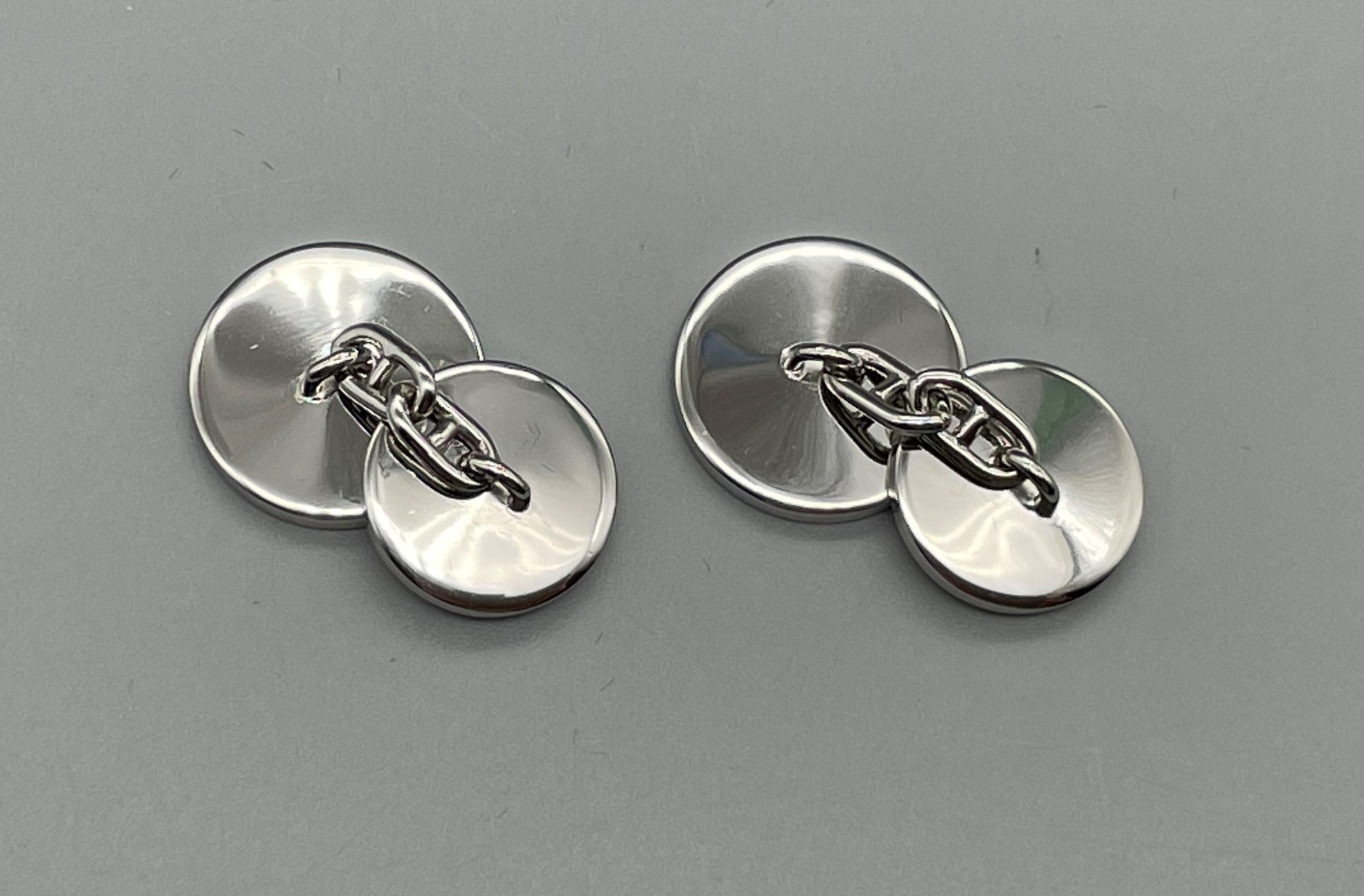 Hermes Sellier Cufflinks silver black Cuffs logo round w/ Box