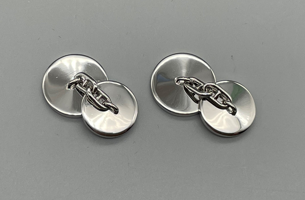 Hermes Sellier Cufflinks silver black Cuffs logo round w/ Box