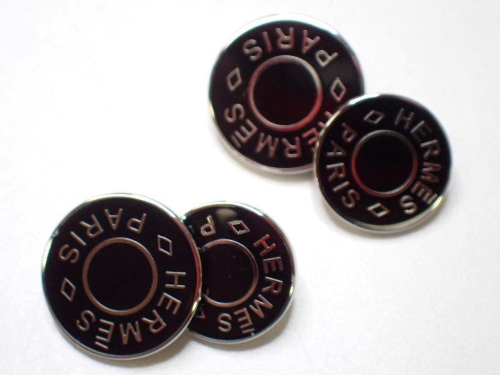 Hermes Sellier Cufflinks silver black Cuffs logo round w/ Box