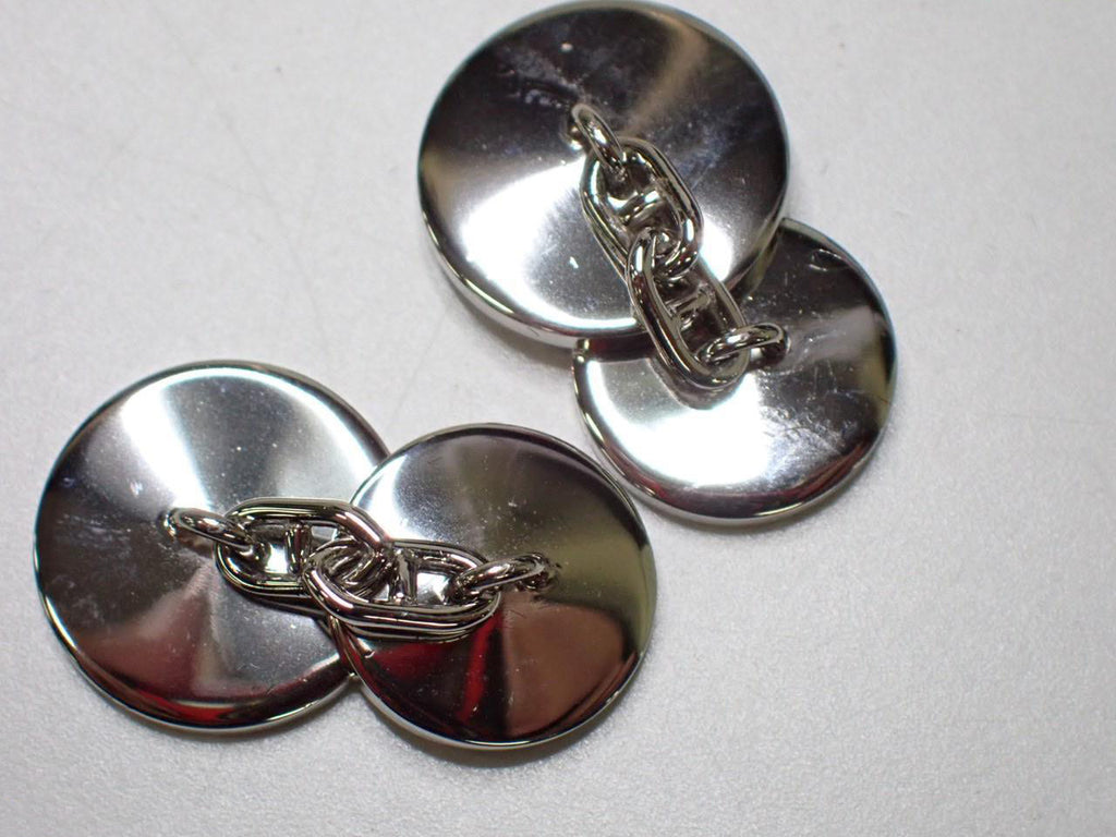 Hermes Sellier Cufflinks silver black Cuffs logo round w/ Box