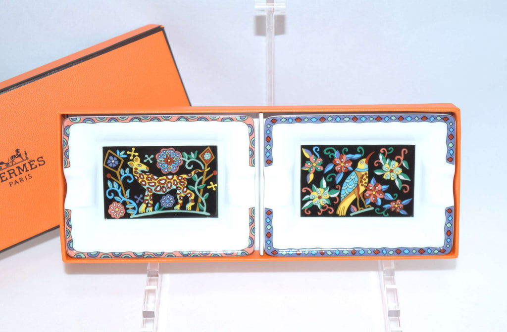 Hermes Set of 2 Mini Ashtray Giraffe bird Black Change tray dinnerware YA29