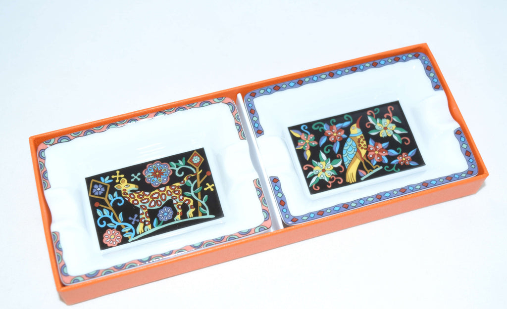 Hermes Set of 2 Mini Ashtray Giraffe bird Black Change tray dinnerware YA29