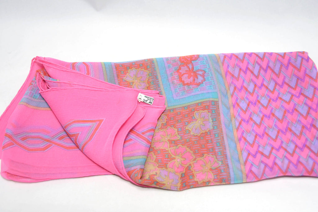 Hermes Shawl 140 cm Chiffon Silk mousseline pink flower Scarf Stole 56"