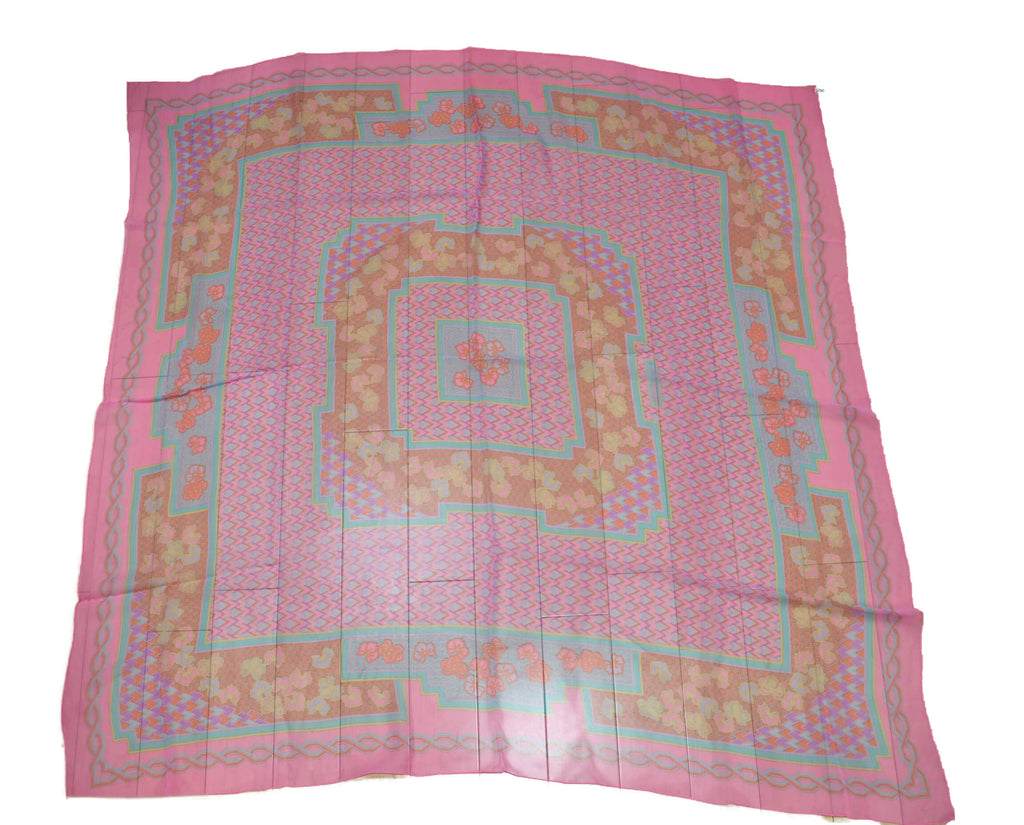 Hermes Shawl 140 cm Chiffon Silk mousseline pink flower Scarf Stole 56"