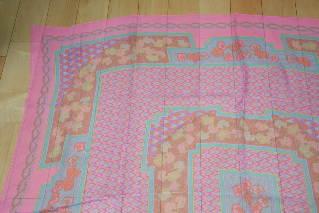 Hermes Shawl 140 cm Chiffon Silk mousseline pink flower Scarf Stole 56"