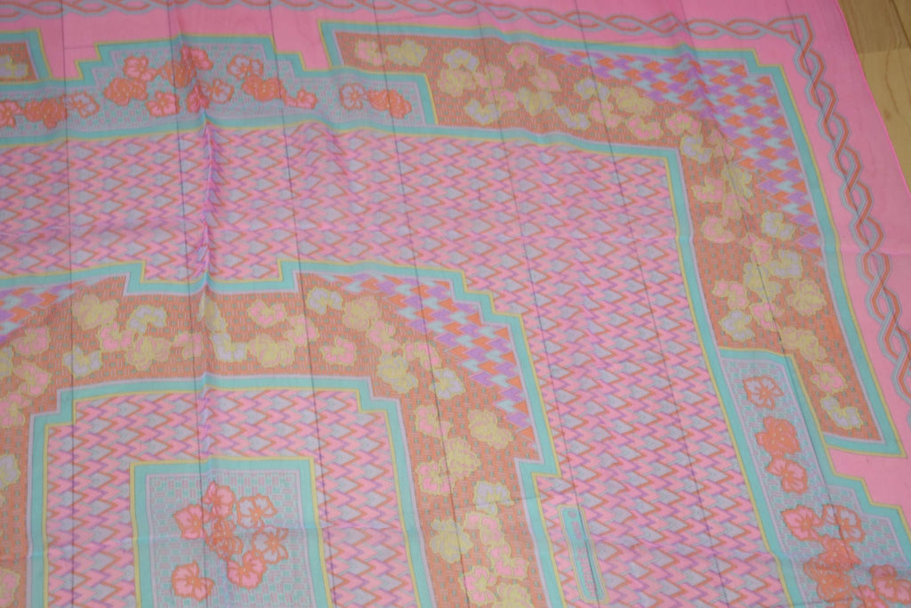 Hermes Shawl 140 cm Chiffon Silk mousseline pink flower Scarf Stole 56"