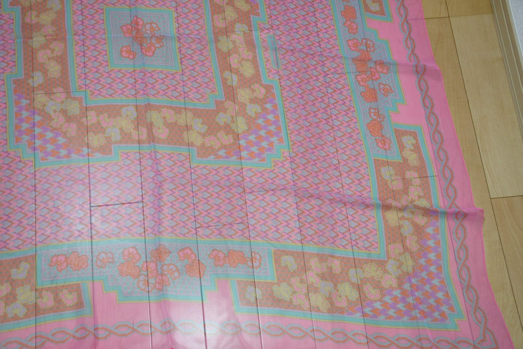 Hermes Shawl 140 cm Chiffon Silk mousseline pink flower Scarf Stole 56"