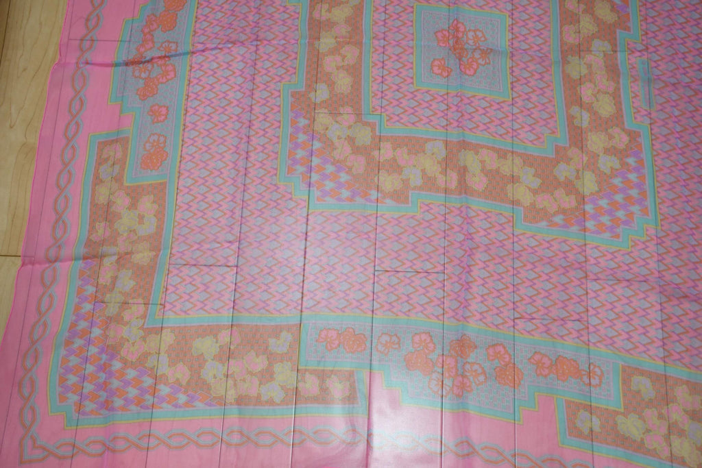 Hermes Shawl 140 cm Chiffon Silk mousseline pink flower Scarf Stole 56"