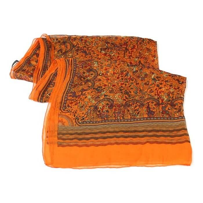 Hermes Shawl 170 x 65 cm Chiffon Silk mousseline Orange Scarf Stole