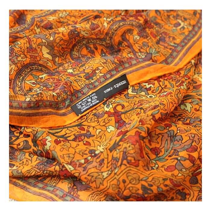 Hermes Shawl 170 x 65 cm Chiffon Silk mousseline Orange Scarf Stole