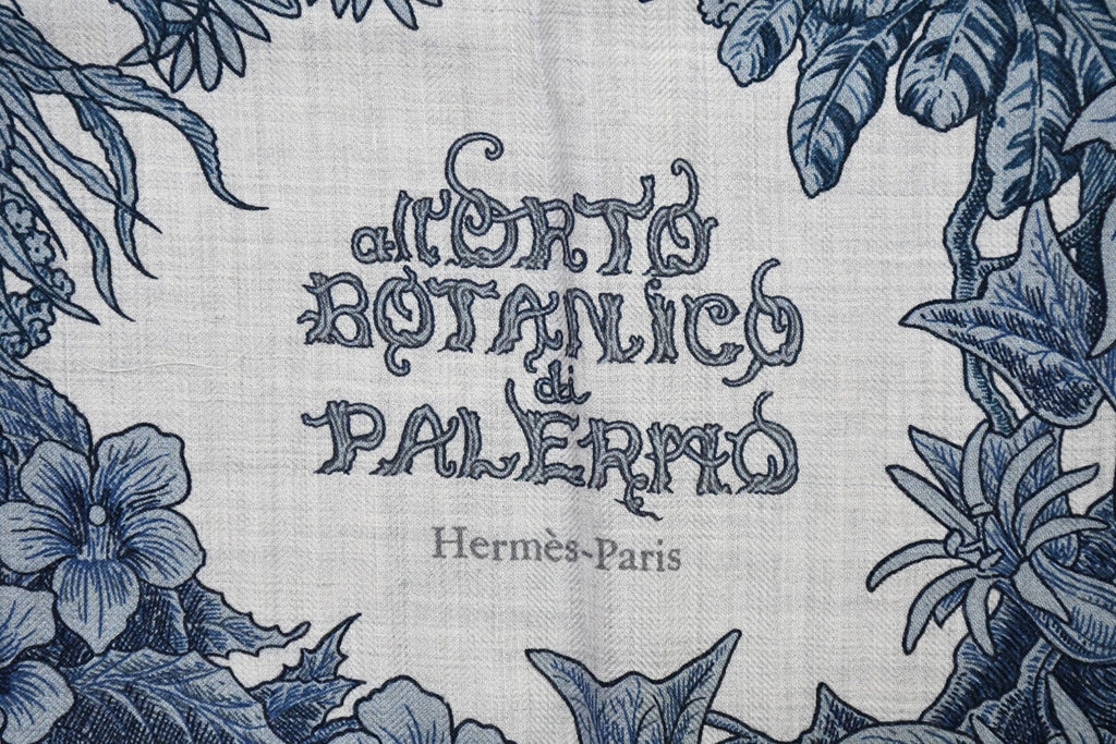 Hermes Shawl All'Orto Botanico di Palermo 140 cm Cashmere silk scarf stole blue